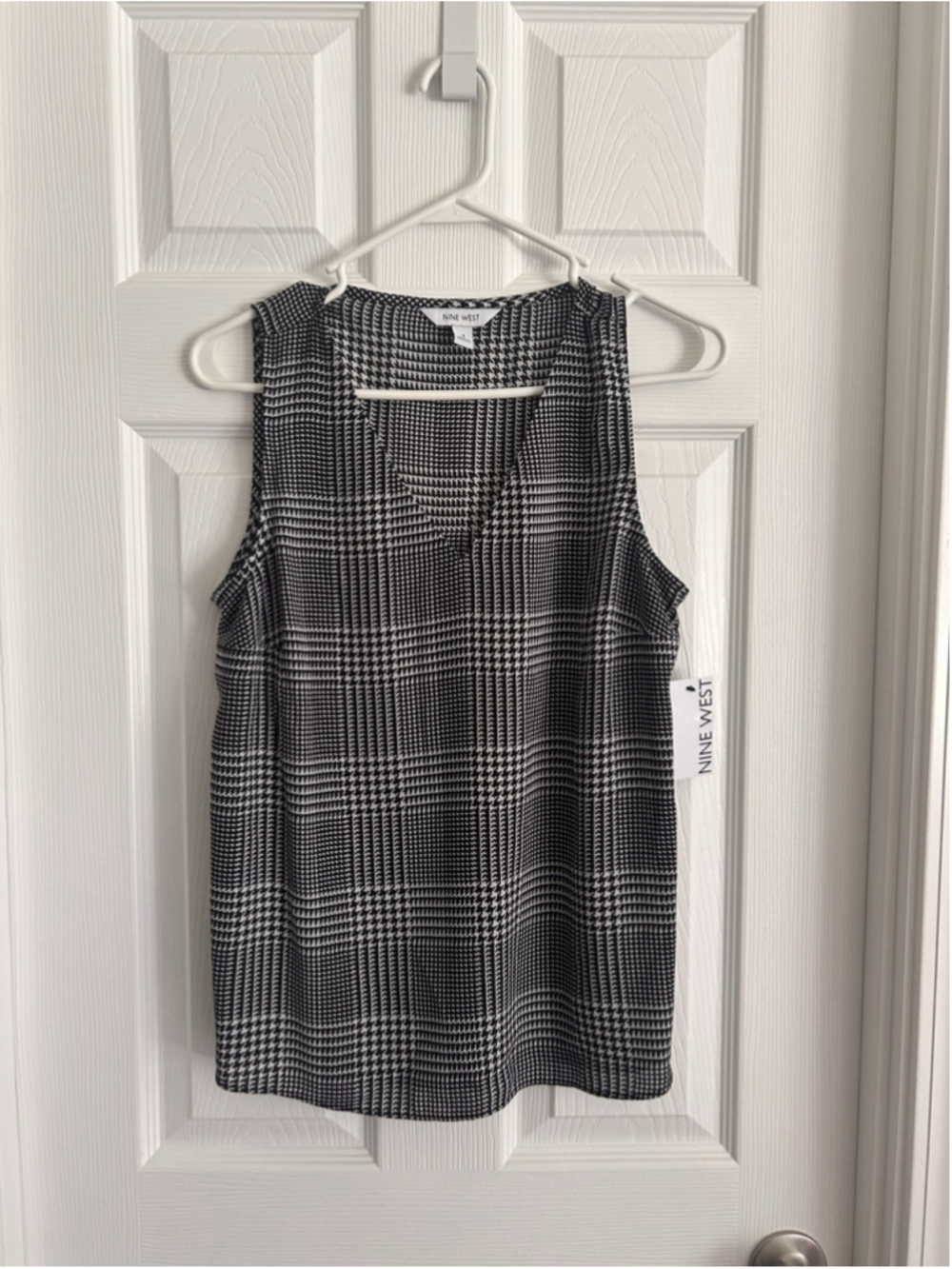 Nine West Women’s Gingham Print Tank Black And White Size S NWT